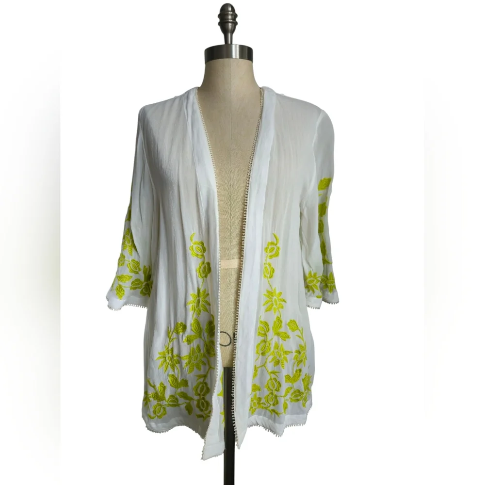 TOPSHOP Lime Green Floral Embroidered Sheer Kimono | SZ 4 / S-M